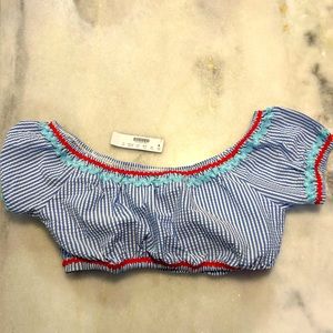 J. Crew Seersucker Bathing Suit Crop Top New XS